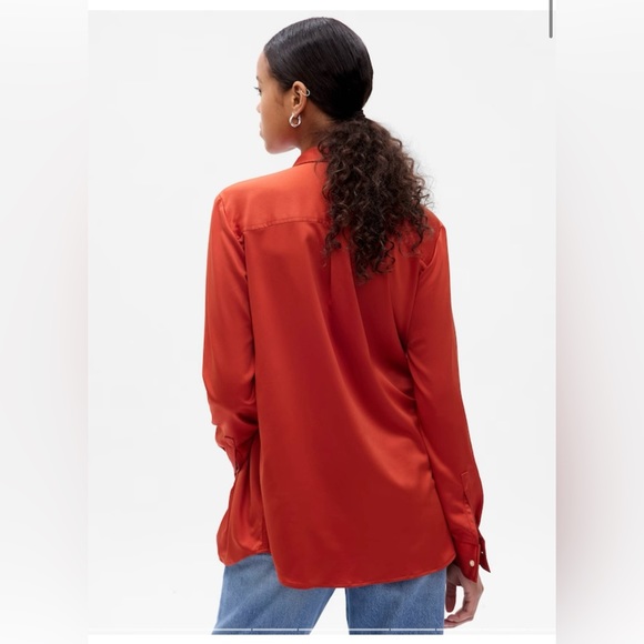 Gap boyfriend satin button down long sleeve shirt size XL cornucopia red - Picture 2 of 2